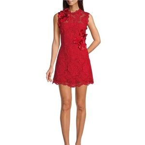 Muse by Marchesa Cardinal High Neck Corded Lace Mini Dress